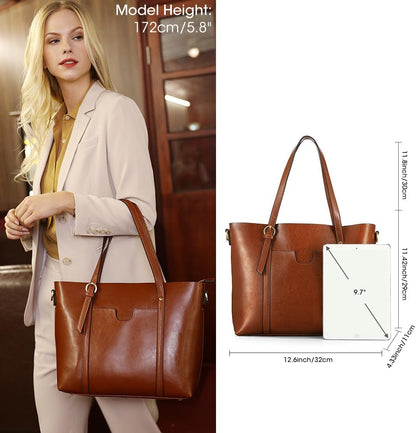 Genuine Leather Women Tote Bag Soft Handbags Vintage Shoulder Purses Fashion Top Handle Bag Large Capacity