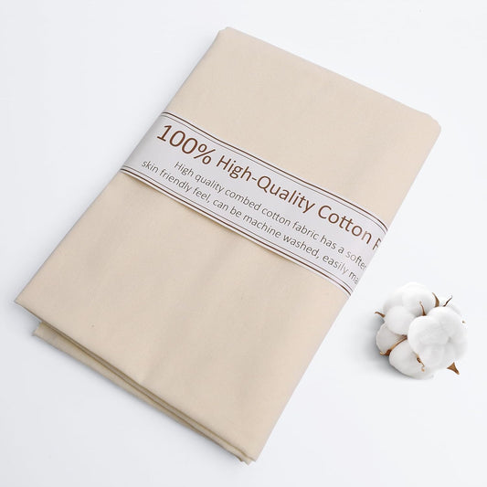 Ivory Cotton Fabric, Natural 100% Cotton Poplin Fabric by the Yard 59 Inches Wide Lining Fabric for Sewing Apparel Cloth Soft Embroidery Quilting, 1 Yard