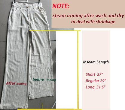 Women'S Linen Casual High Waist Wide Leg Straight Dress Cotton Linen Pants Button Trousers