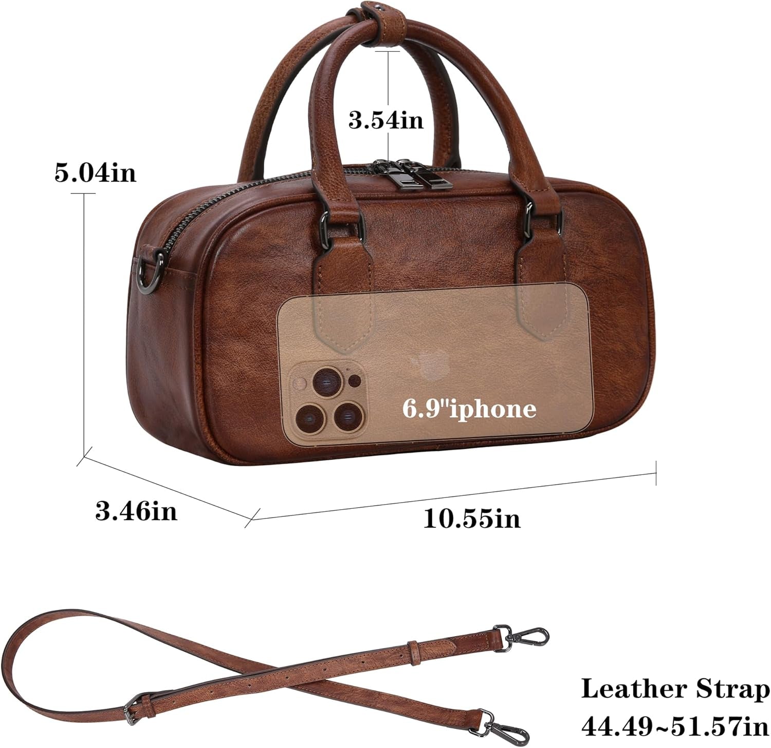Leather Shoulder Bags for Women Satchel Handbags Zipper Crossbody Purse Top Handle Barrel Purse with Adjustable Strap