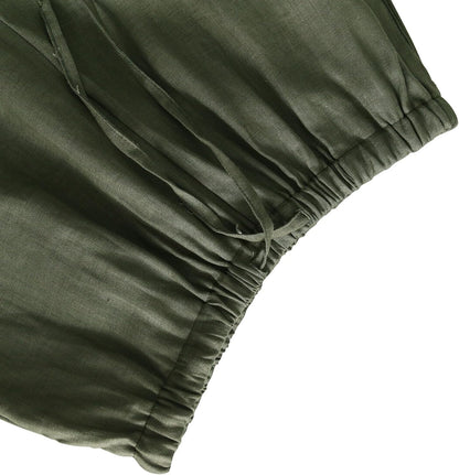 Womens Pure Linen Summer Drawstring Flowy Wide Leg Pants with Pockets