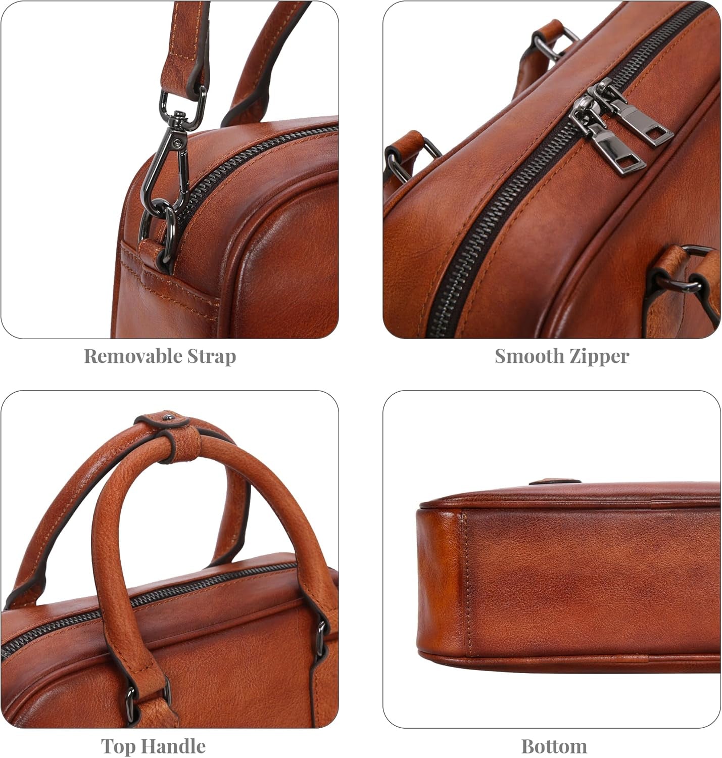 Leather Shoulder Bags for Women Satchel Handbags Zipper Crossbody Purse Top Handle Barrel Purse with Adjustable Strap