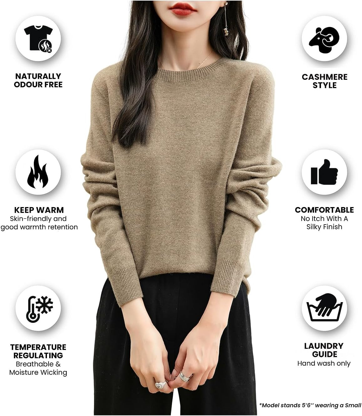 Women'S 100% Merino Wool 2025 Fall Winter First-Line Ready to Wear Long Sleeve Seamless Knit Crewneck Sweater
