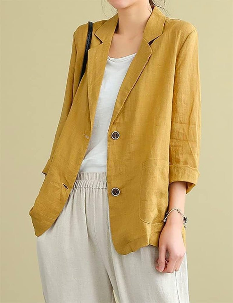 Cotton Linen Blazer for Womens Long Sleeve Loose Casual Blazer Jackets