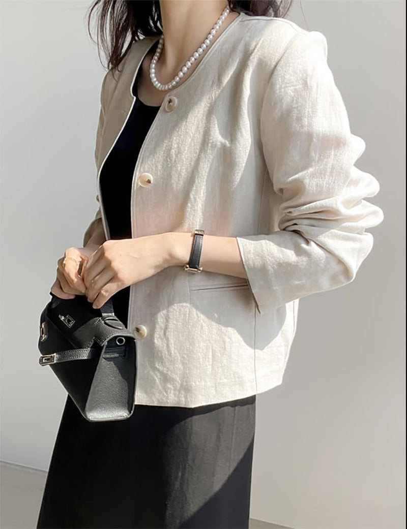 Womens Linen Jackets Spring Summer Lightweight Linen Blazer Cardigan Tops