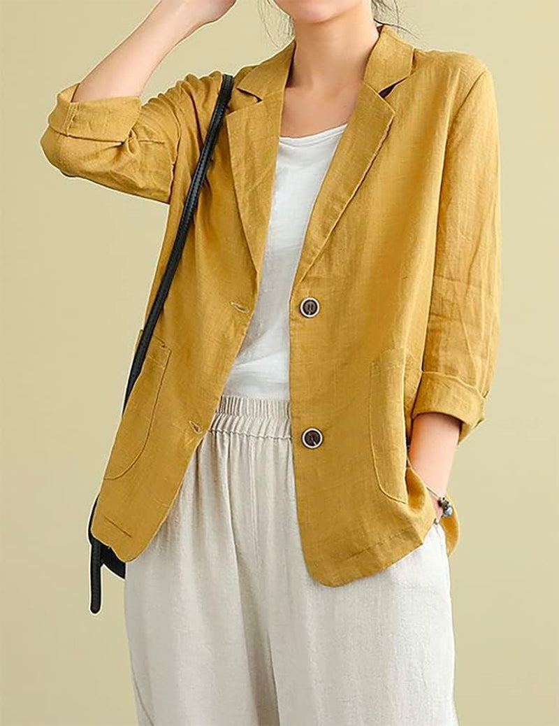 Cotton Linen Blazer for Womens Long Sleeve Loose Casual Blazer Jackets
