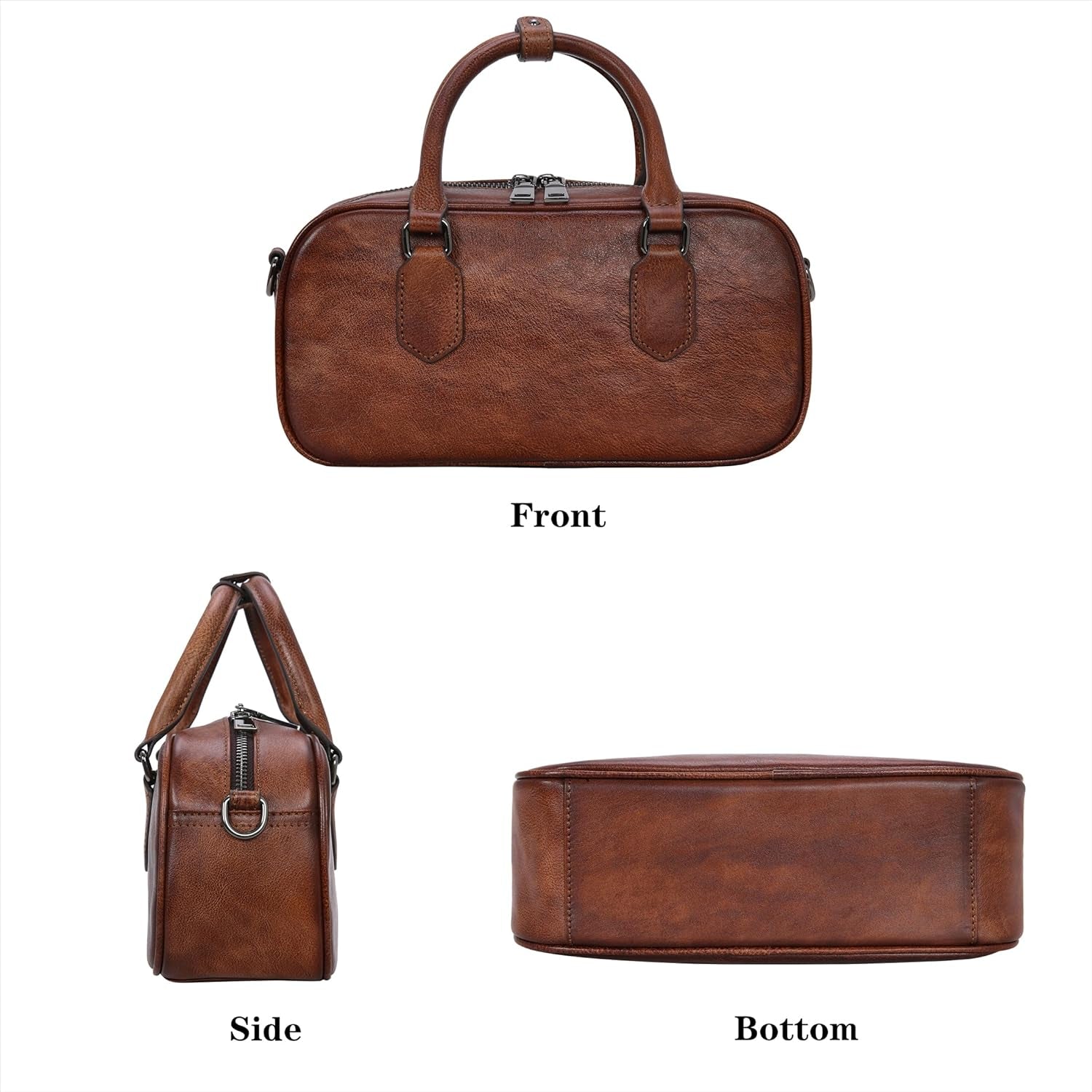 Leather Shoulder Bags for Women Satchel Handbags Zipper Crossbody Purse Top Handle Barrel Purse with Adjustable Strap
