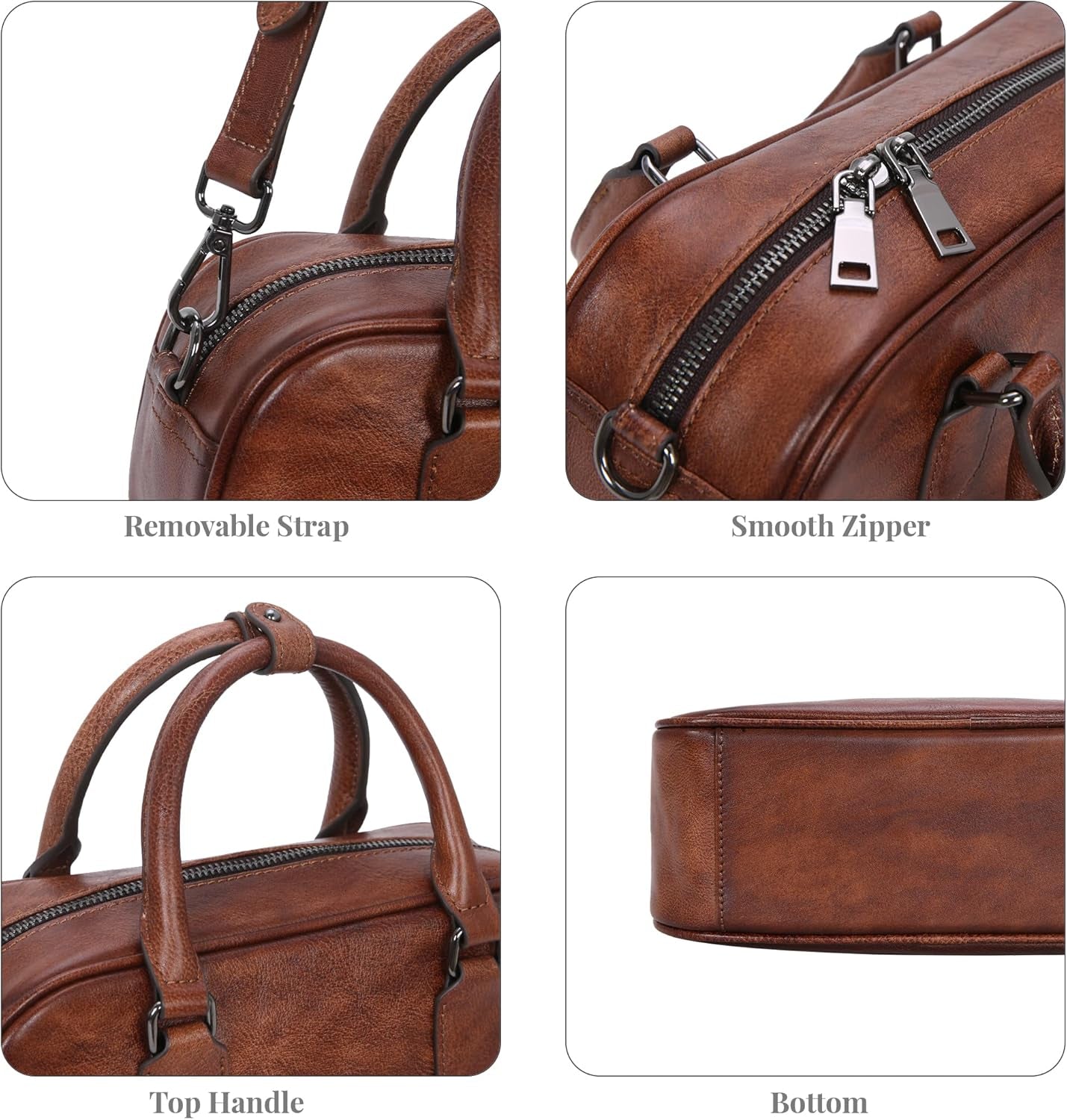 Leather Shoulder Bags for Women Satchel Handbags Zipper Crossbody Purse Top Handle Barrel Purse with Adjustable Strap