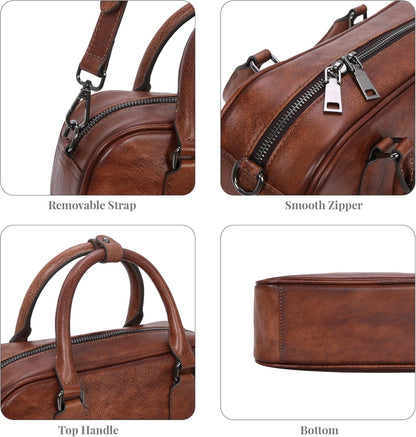 Leather Shoulder Bags for Women Satchel Handbags Zipper Crossbody Purse Top Handle Barrel Purse with Adjustable Strap