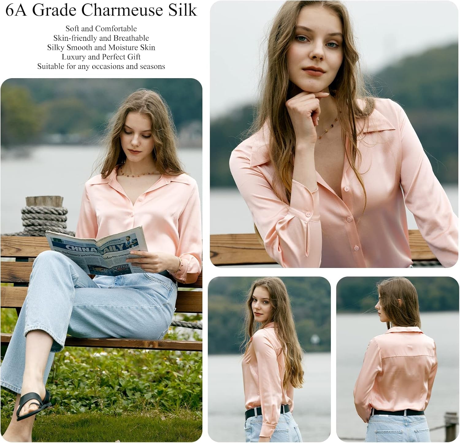 Silk Blouses for Women Elegant Tops Summer Spring Shirts Mulberry Silk Button down Shirt