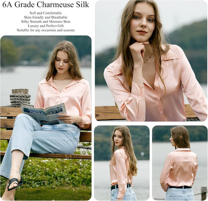 Silk Blouses for Women Elegant Tops Summer Spring Shirts Mulberry Silk Button down Shirt
