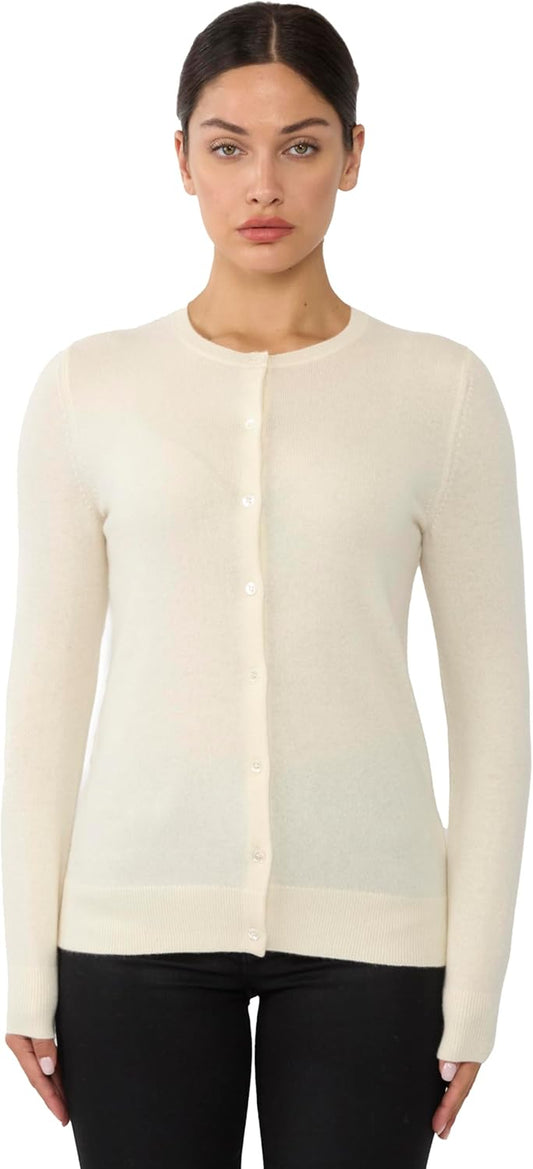 Women'S 100% Cashmere Button Front Long Sleeve Crewneck Cardigan Sweater