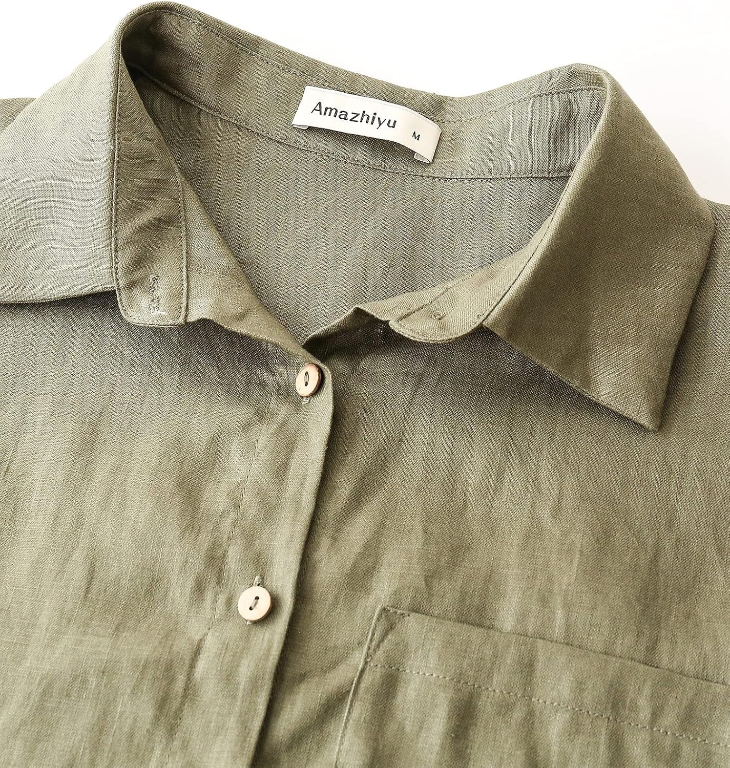 Womens 100% Linen Long Sleeves Button down Shirt Summer Casual Tops with Pocket