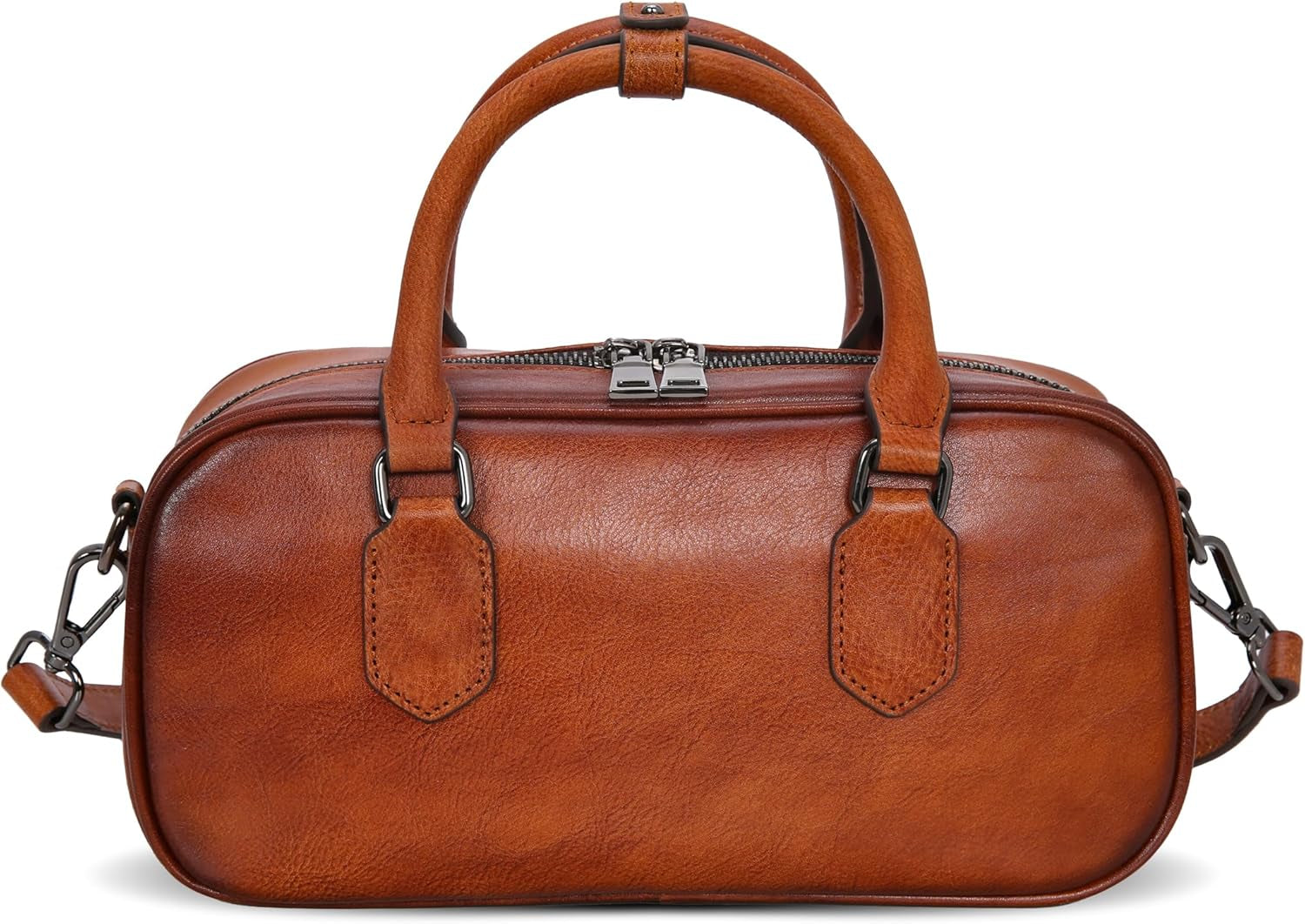 Leather Shoulder Bags for Women Satchel Handbags Zipper Crossbody Purse Top Handle Barrel Purse with Adjustable Strap