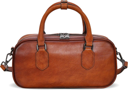 Leather Shoulder Bags for Women Satchel Handbags Zipper Crossbody Purse Top Handle Barrel Purse with Adjustable Strap