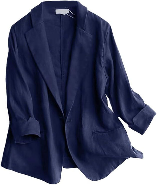 Linen Blazer Women 3/4 Sleeve Lightweight Spring Summer Blazer Jackets