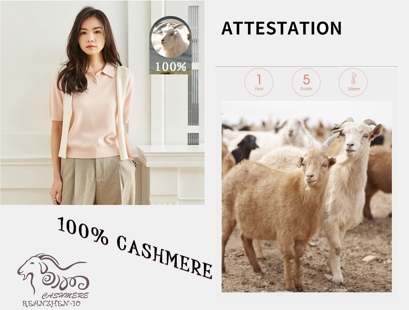 Cashmere Essential Polo Sweater 100% Pure Cashmere Short Sleeve Pullover for Women (White,Xl)