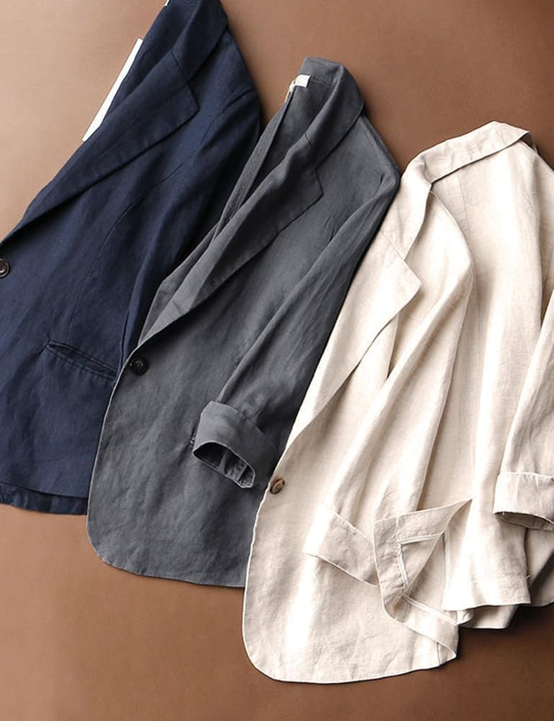 Linen Blazer Women 3/4 Sleeve Lightweight Spring Summer Blazer Jackets
