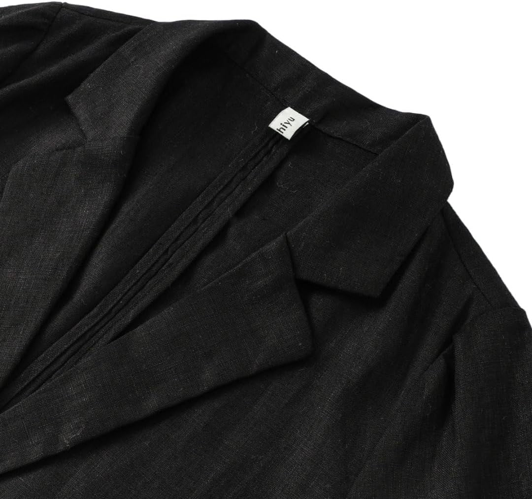 Women'S 100% Linen Notched Button Blazer Long Sleeve Jackets Office Coat