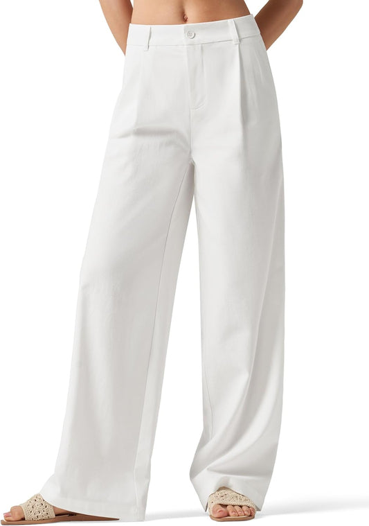 Women'S Linen Pants Wide Leg Work Dress Pants Casual Slacks Business Pants with Pockets 29" 31"