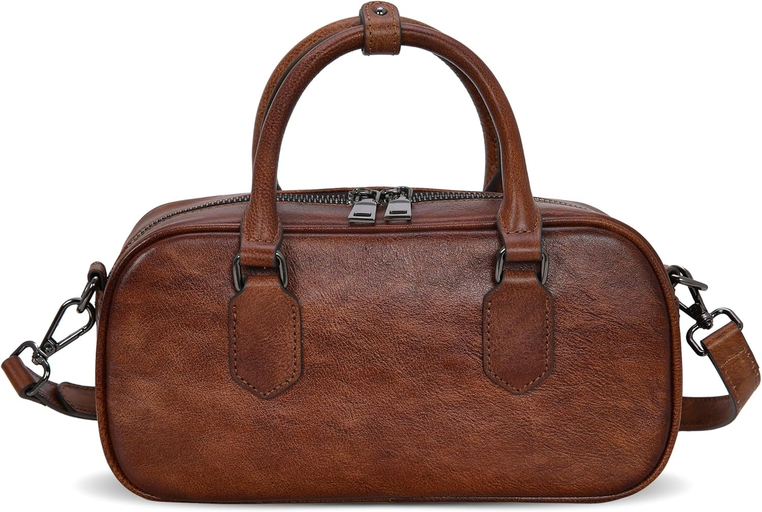 Leather Shoulder Bags for Women Satchel Handbags Zipper Crossbody Purse Top Handle Barrel Purse with Adjustable Strap
