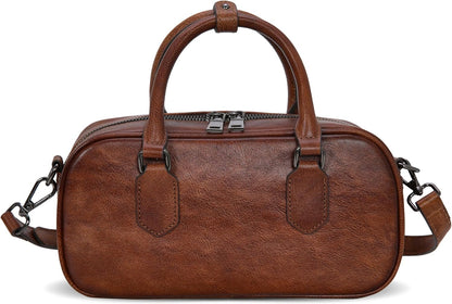 Leather Shoulder Bags for Women Satchel Handbags Zipper Crossbody Purse Top Handle Barrel Purse with Adjustable Strap