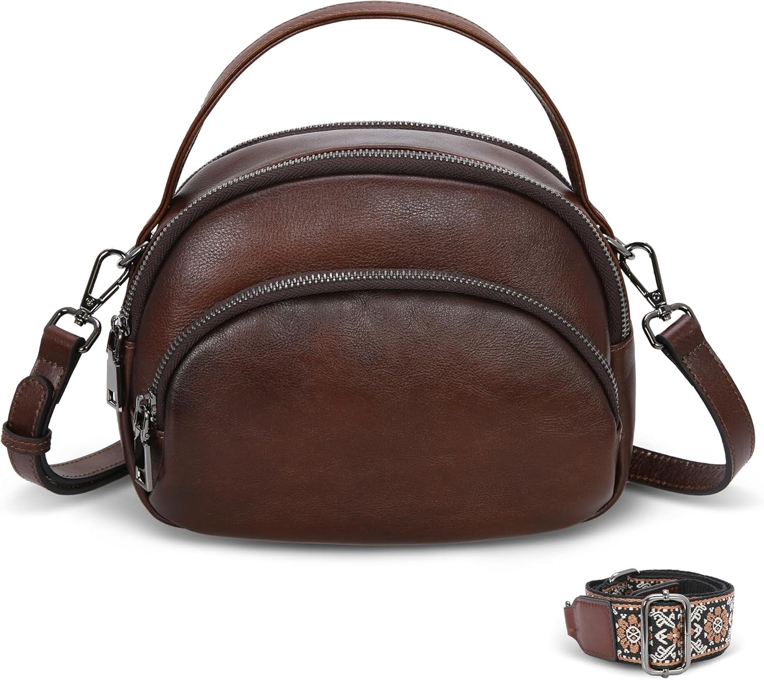 Genuine Leather Crossbody Bags Leather Purses for Women Vintage Small Shoulder Handbags with Multi-Pockets