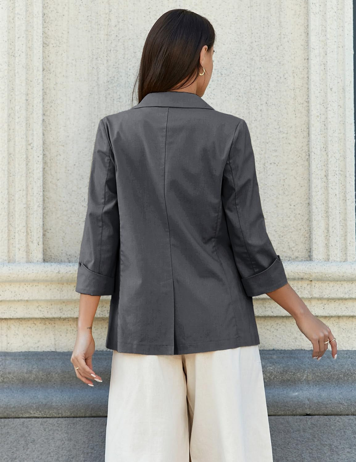 Linen Blazer Women 3/4 Sleeve Lightweight Spring Summer Blazer Jackets