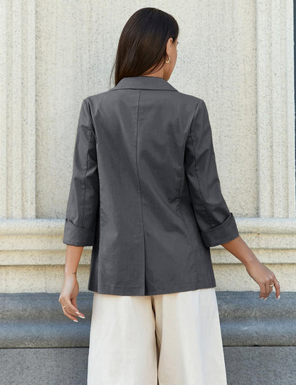 Linen Blazer Women 3/4 Sleeve Lightweight Spring Summer Blazer Jackets