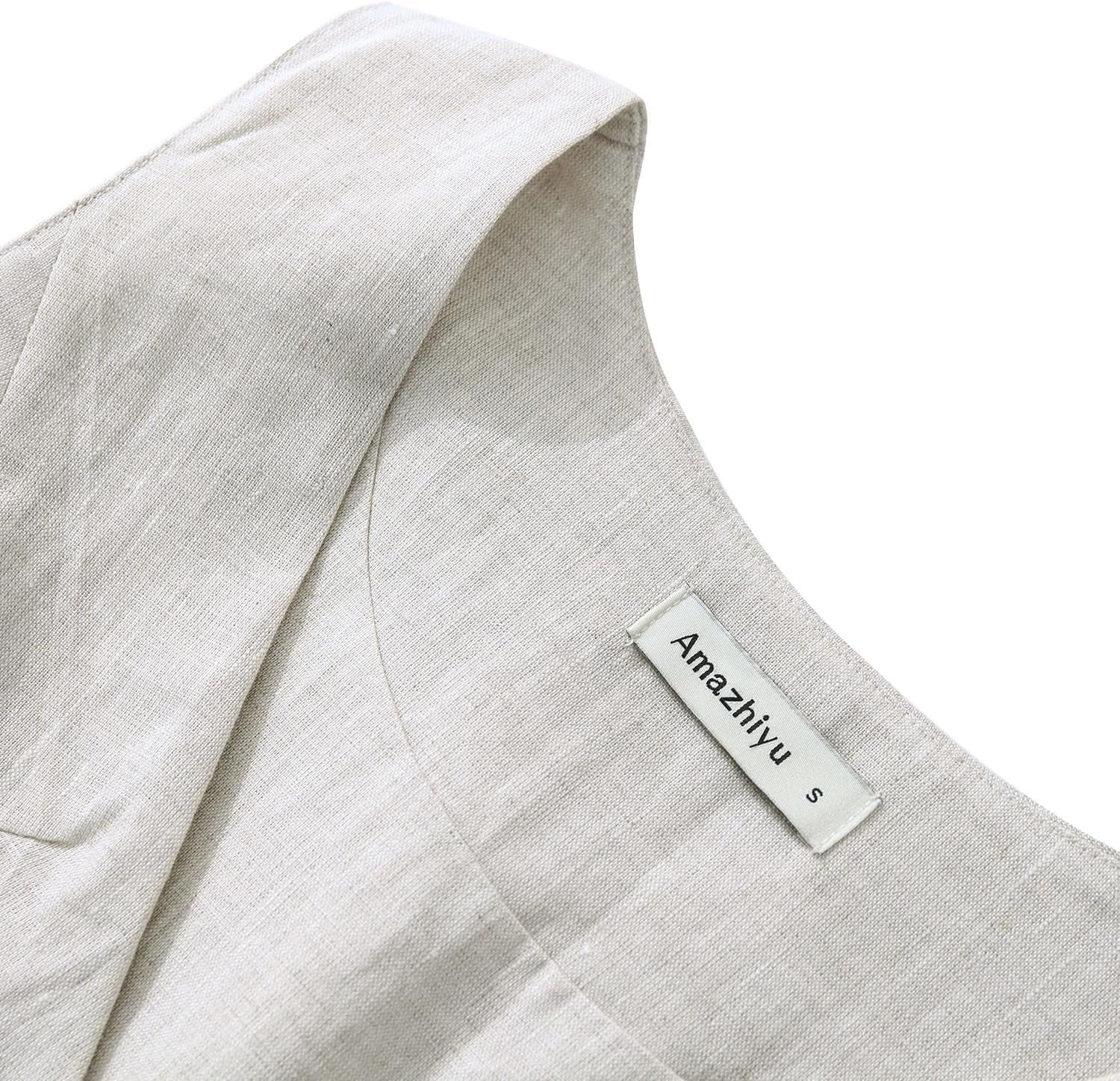 Womens Pure Linen Sleeveless Button down Crop Top V Neck Waistcoat Vest