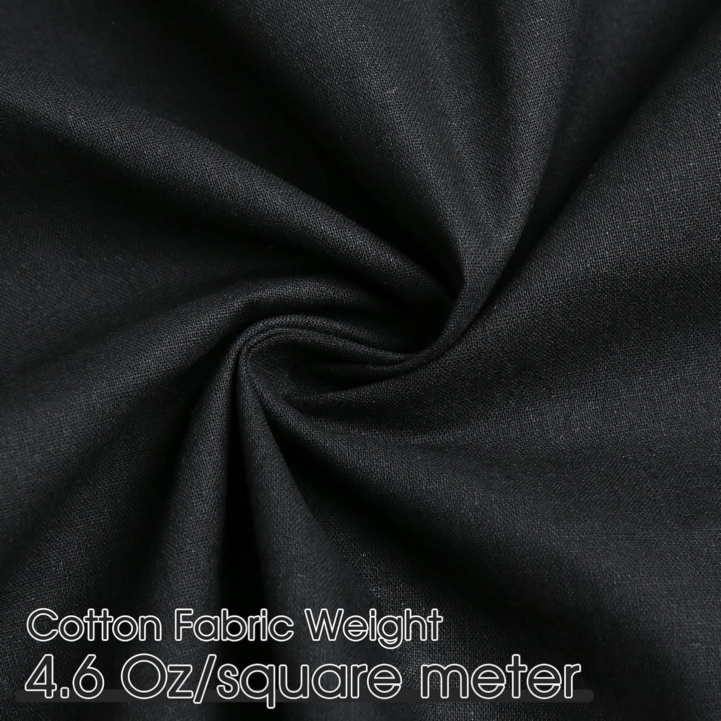 Black Cotton Fabric, Natural 100% Cotton Poplin Fabric by the Yard 59 Inches Wide Lining Fabric for Sewing Apparel Cloth Soft Embroidery Quilting, 1 Yard