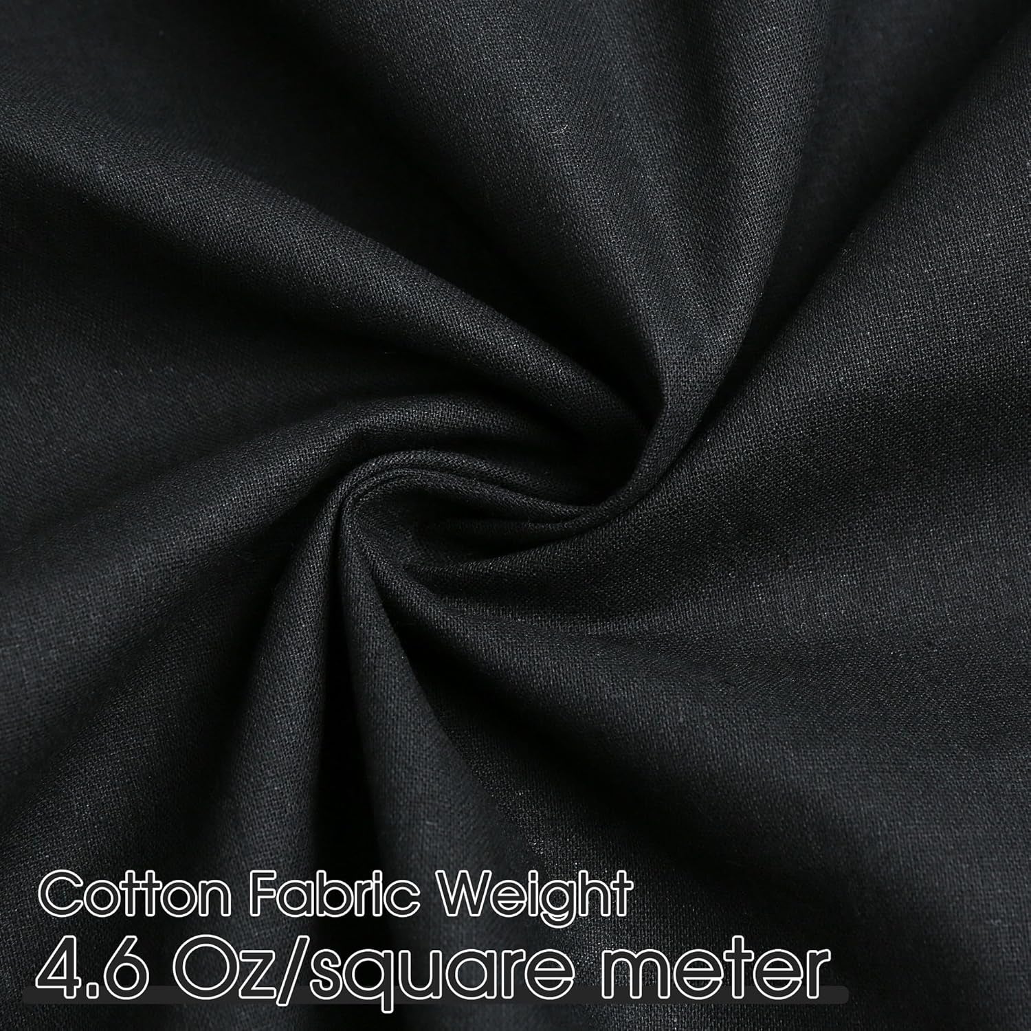 Black Cotton Fabric, Natural 100% Cotton Poplin Fabric by the Yard 59 Inches Wide Lining Fabric for Sewing Apparel Cloth Soft Embroidery Quilting, 1 Yard