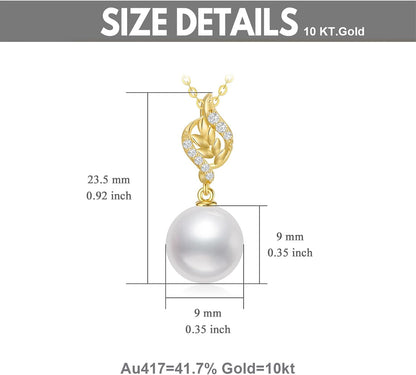 10K Gold Diamond Pearl Necklace and Dangle Earrings for Women, Fine Jewelry Set Gifts for Her