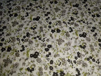 100% Cotton Mull Fabric Floral Grey Print 44" Wide