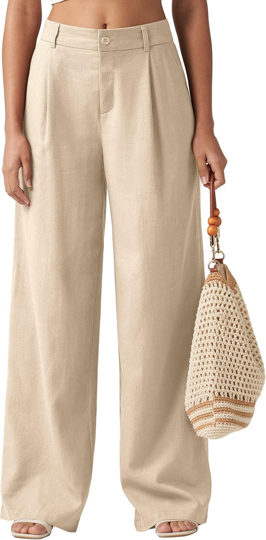 Women'S Linen Pants Wide Leg Work Dress Pants Casual Slacks Business Pants with Pockets 29" 31"