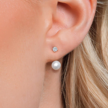 14K Yellow Gold Lab Grown Diamond Earrings for Women | 0.20 Cttw | Gemstone April Birthstone round 3MM | with Cultured Freshwater Pearls