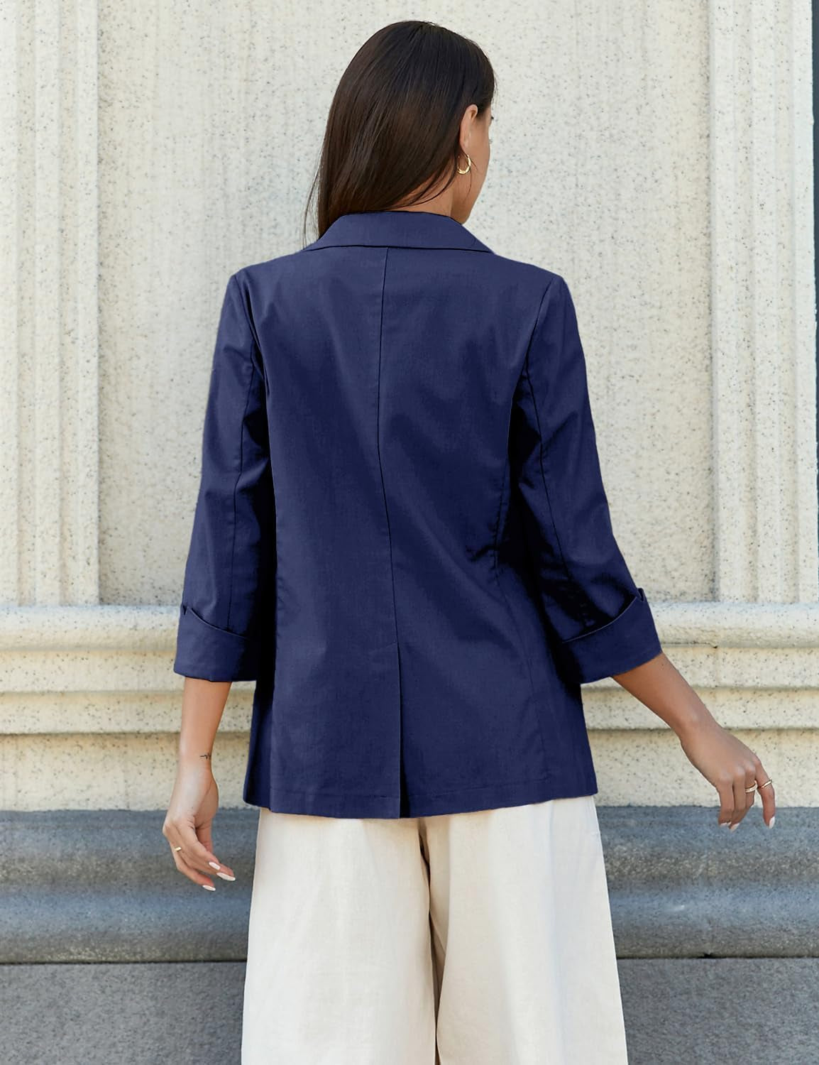 Linen Blazer Women 3/4 Sleeve Lightweight Spring Summer Blazer Jackets