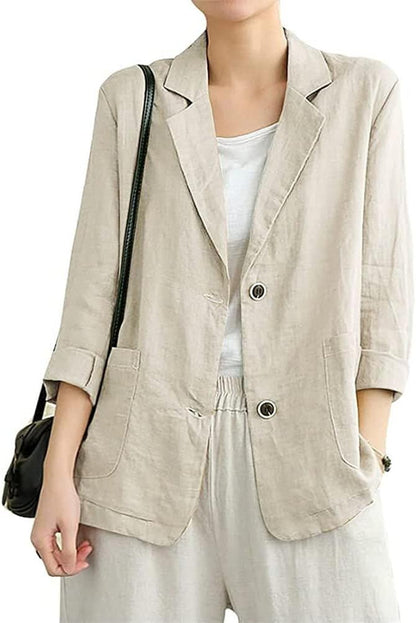 Cotton Linen Blazer for Womens Long Sleeve Loose Casual Blazer Jackets