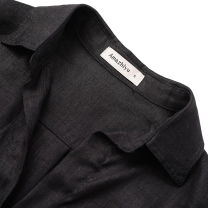 Women'S 100% Linen Summer 3/4 Sleeve Button down Shirt High Low Tops