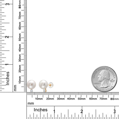 14K Yellow Gold Cultured Freshwater Pearls and White Lab Grown Diamond Stud Earrings for Women (Pearl: 6.5MM, Diamond: 0.13 Cttw, round 2.5MM)