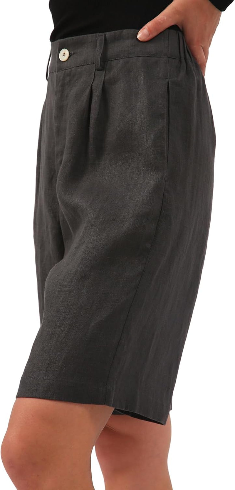 Womens Pure Linen High Waisted Bermuda Lounge Shorts Casual Summer