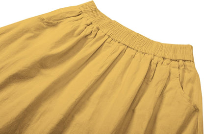 Women'S Cotton Linen Midi Skirt with Pockets Casual Flowy Swing Elastic High Waist A-Line Long Boho Skirts